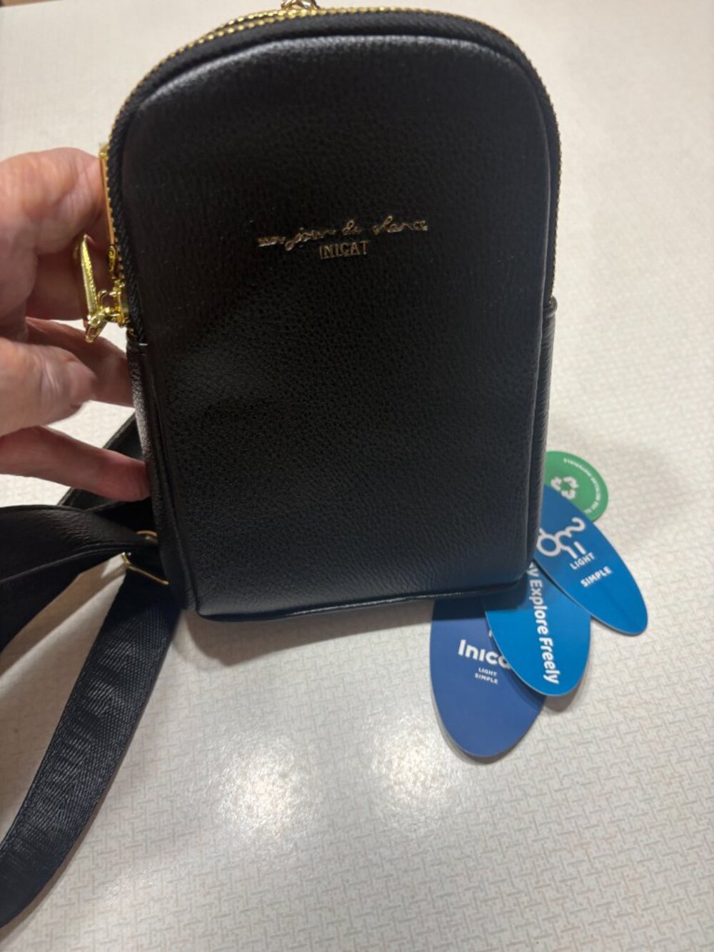 NWT Small INICAT Black Leather Sling